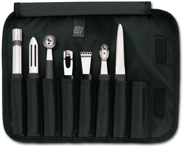 Complete Assorted Garnishing Set with Grapefruit Knife in Roll