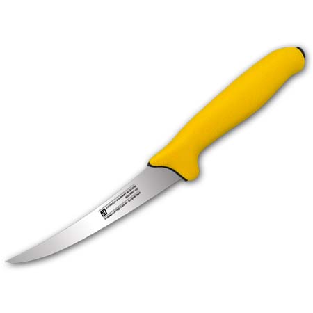 6" Curved Boning Knife, Semi-flex Blade, Dual Injection, Yellow Rubber Handle