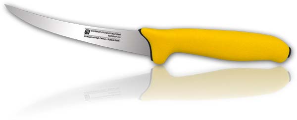 6" Curved Boning Knife, Semi-flex Blade, Dual Injection, Yellow Rubber Handle